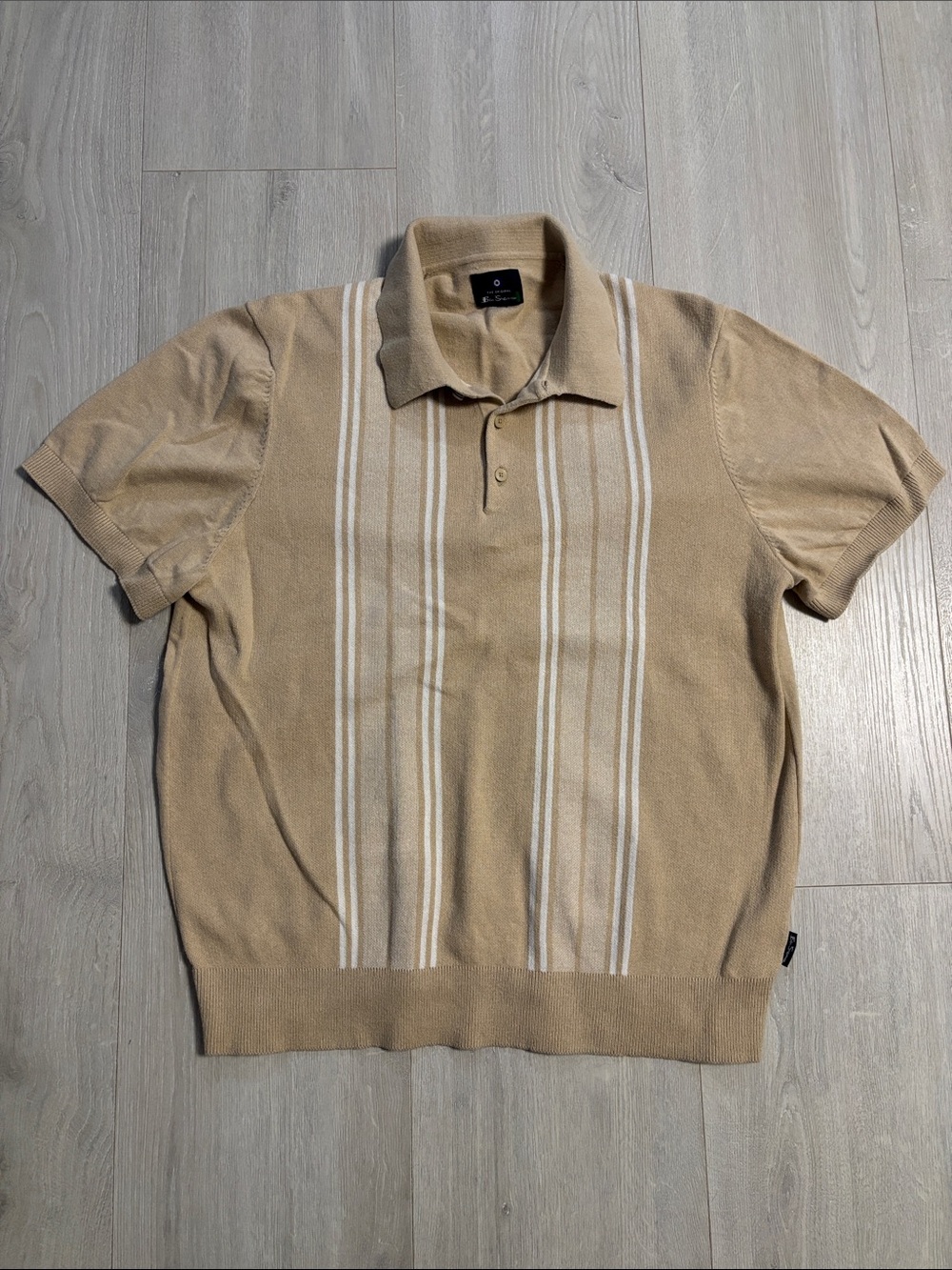 🔥BUNDLESALE Mens M Ben Sherman Tan Short-Sleeve Button V-Neck Sweater Shirt